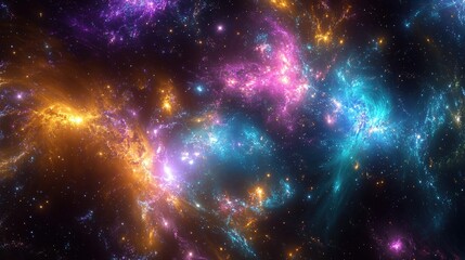 Wall Mural - a galaxy cluster filled with thousands of interacting galaxies, each glowing in different colors