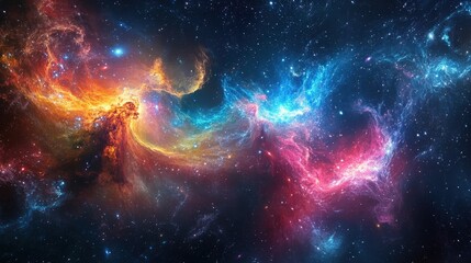 Wall Mural - a galaxy cluster filled with thousands of interacting galaxies, each glowing in different colors