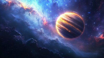 Wall Mural - a gas giant with a bright aurora dancing across its upper atmosphere in a distant galaxy.