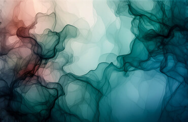 Aufkleber - Abstract swirling blend of teal, blue, coral, and white hues creates a dreamy and fluid backdrop. The colors gently merge, suggesting depth and movement in a soft, ethereal style.
