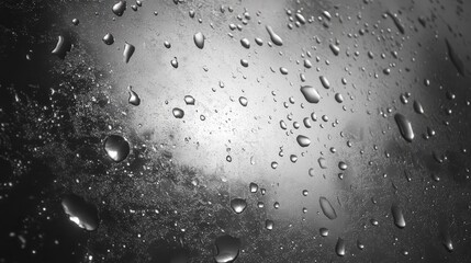 Poster - A glistening water droplet texture on a smooth glass surface, capturing the reflections of light.