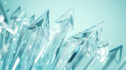 Poster - 3D arrows made of glass, reflecting light and creating an abstract composition