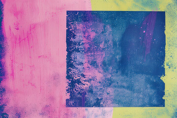 Wall Mural - A painting with a pink and blue background and a yellow square in the middle