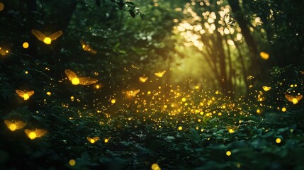 Poster - fireflies dancing in the darkness of a deep forest, creating a mesmerizing glow.