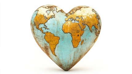 Poster - A heart with a world map texture, representing global love and unity.