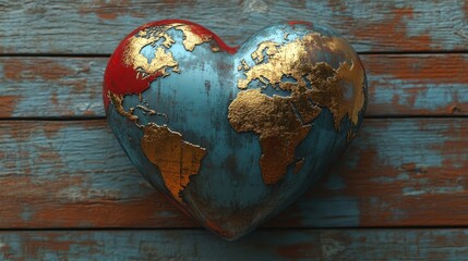Poster - A heart with a world map texture, representing global love and unity.