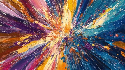 Wall Mural - a high-energy abstract explosion of vibrant paint splashes frozen in mid-air, creating a chaotic yet