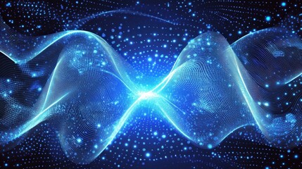 Poster - A high-tech blue background with interconnected glowing dots and digital wave patterns.