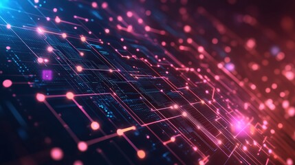 Leinwandbilder - A high-tech geometric pattern with circuit-like connections forming an abstract futuristic grid