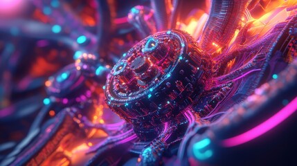 Poster - A high-tech neural network concept with deep-learning structures and vibrant energy nodes.
