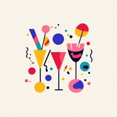 Poster - Celebratory logo design featuring abstract icons and modern typography for a vibrant party atmosphere