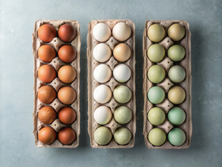 Poster -  Three cartons of brown eggs with varying shades of color in each carton.