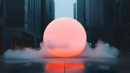 Wall Mural - glowing futuristic orb illuminating a city at night