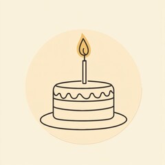 Poster - Celebrate with a simple birthday cake outline logo featuring a lit candle set against a warm pastel background
