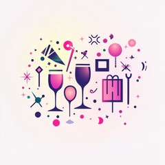 Poster - Modern party-themed logo featuring abstract icons and minimalistic typography for a festive celebration atmosphere