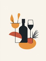 Poster - Sleek modern party logo featuring abstract icons with minimal typography and a vibrant yet soft background for celebratory events