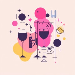 Poster - Sleek modern party-themed logo featuring abstract icons and minimalistic typography for a vibrant celebration