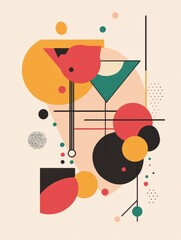 Poster - Modern party logo featuring abstract celebratory icons with minimalistic typography on a vibrant soft background