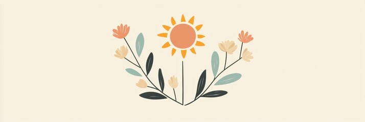 Aufkleber - Floral logo design featuring a stylized sun and blooming flowers on a pastel gradient background creating a warm and inviting atmosphere for modern branding