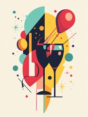 Poster - Modern party-themed logo featuring abstract celebratory icons with minimalistic typography on a vibrant background designed for festive occasions