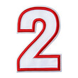 © Prichachai - An image shows white embroidered number 2 with red border on transparency background. design is bold and stands out clearly