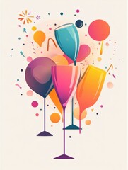 Poster - Modern festive logo design featuring abstract celebratory icons with minimalistic typography and a vibrant, soft background in celebratory colors
