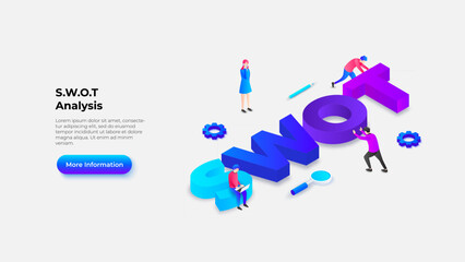 Poster - A modern visual depiction of SWOT analysis with colorful 3D letters and people engaging, symbolizing planning, strategies, and business growth