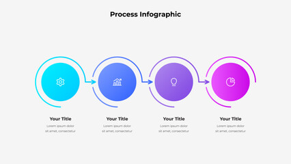 Fototapete - Colorful infographic design showcasing four circular steps with icons and text elements, ideal for visualizing processes or workflows