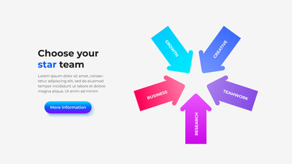 Poster - Star Diagram Highlighting Business Growth and Teamwork Concepts with 5 Colored Arrows
