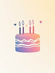 Aufkleber - Elegant modern birthday cake logo featuring three candles and a soft pastel gradient background for festive celebrations and events