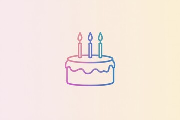 Poster - Elegant logo design featuring a birthday cake with three candles on a soft pastel gradient background for festive celebrations