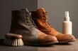 © ai_katrin - Side-by-side comparison of a pair of nubuck boots one worn and untreated and the other fully restored with rich color and smooth finish,