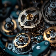 Poster - Close-up of intricate gears revealing the precision engineering of a complex machine or engine with sophisticated mechanics