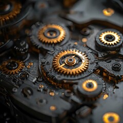 Poster - Intricate close-up of gears and mechanisms in a complex machine showcasing precision engineering details