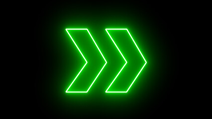 Poster - Glowing neon green arrow right direction icon. Abstract neon flashing light arrow loading. Seamless loop