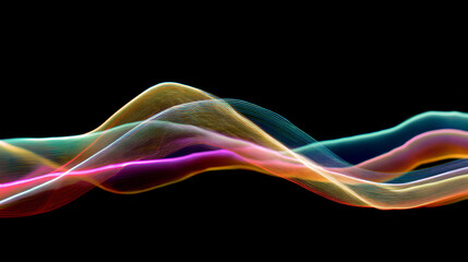 Poster - Abstract waves of colorful light strands flowing against a black background creating a dynamic pattern