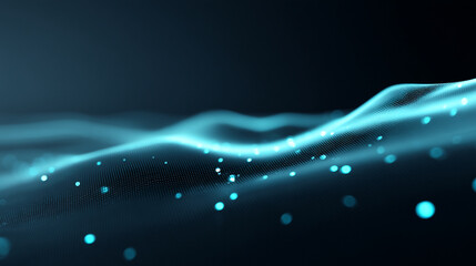 Abstract glowing blue wave pattern with bokeh lights on a dark gradient background design effect