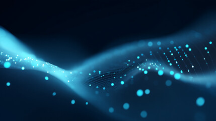 Fototapete - Abstract blue wavy pattern with glowing dots on a dark background creating a futuristic feel
