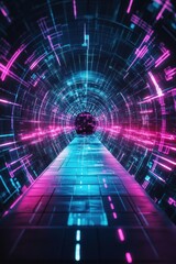 Poster - Futuristic tunnel with vibrant lights and patterns