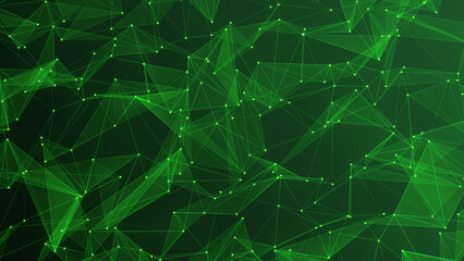Poster - abstract green plexus motion background. Plexus background with moving lines and dots, abstract futuristic network background