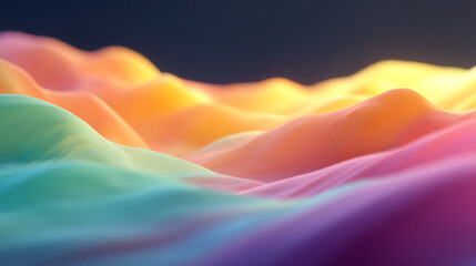 Poster - Abstract colorful landscape with soft pastel waves and a dark blue background gradient effect