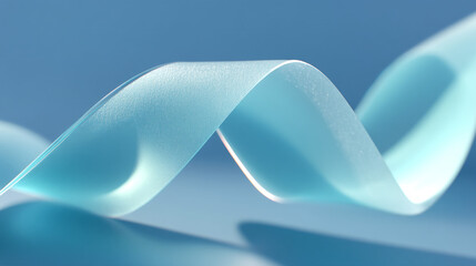 Poster - A close up of a light blue ribbon swirling against a light blue gradient background in soft focus
