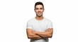 © Firman Dasmir - Confident young man standing with arms crossed, isolated on a pure white background