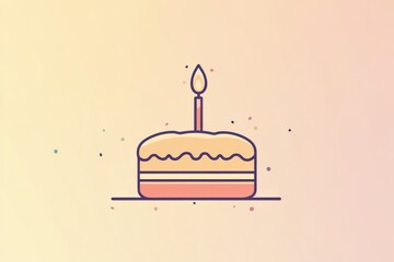Aufkleber - Celebratory birthday cake with a lit candle in a warm gold and pastel background