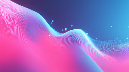 Poster - Abstract digital landscape with pink and blue gradient and glowing particles on a dark background