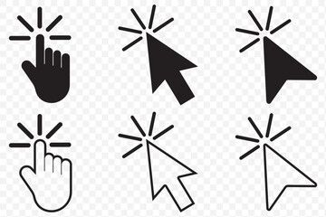 Aufkleber - Black Pointer cursor computer mouse icon set. Finger cursor, arrow click sign. Vector illustration. Hand Cursor icons. Click Cursor icons. Pointer cursor сomputer mouse icon on Transparent Background.