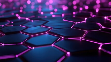Poster - abstract hexagonal pattern with glowing purple edges on dark background