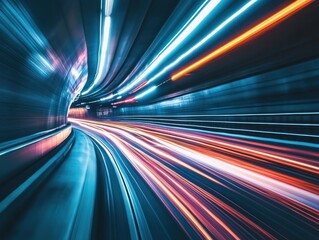 Poster - Dynamic light trails in a tunnel showcasing speed and motion