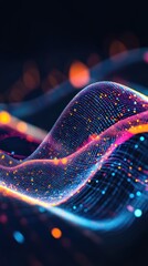 Poster - abstract colorful wave pattern with glowing particles in motion