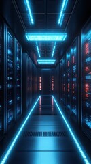 Poster - futuristic data center corridor with glowing lights